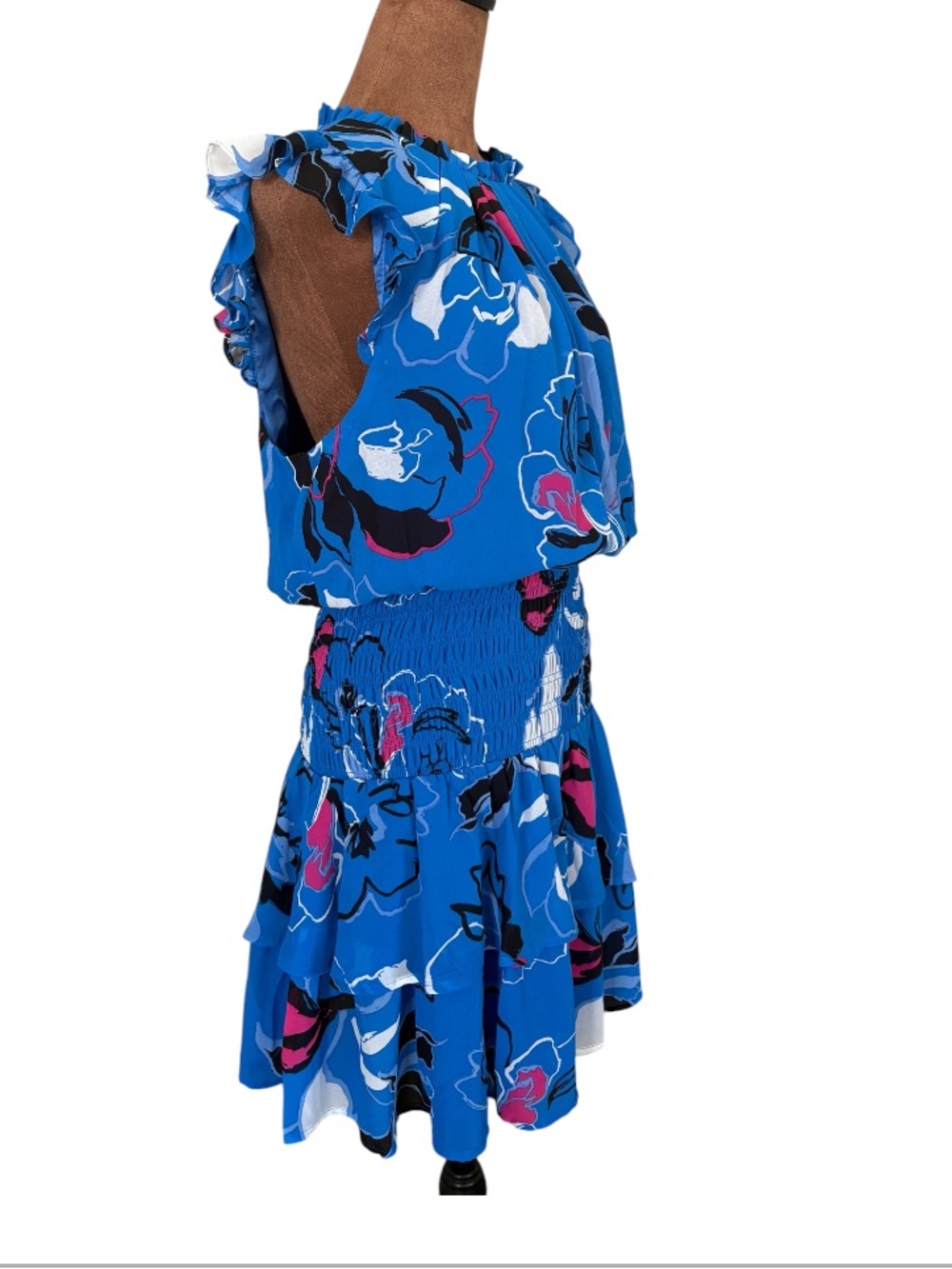NWT Sugar Lips Blue Floral Smocked Boho Ruffle Mini Dress | Size Medium